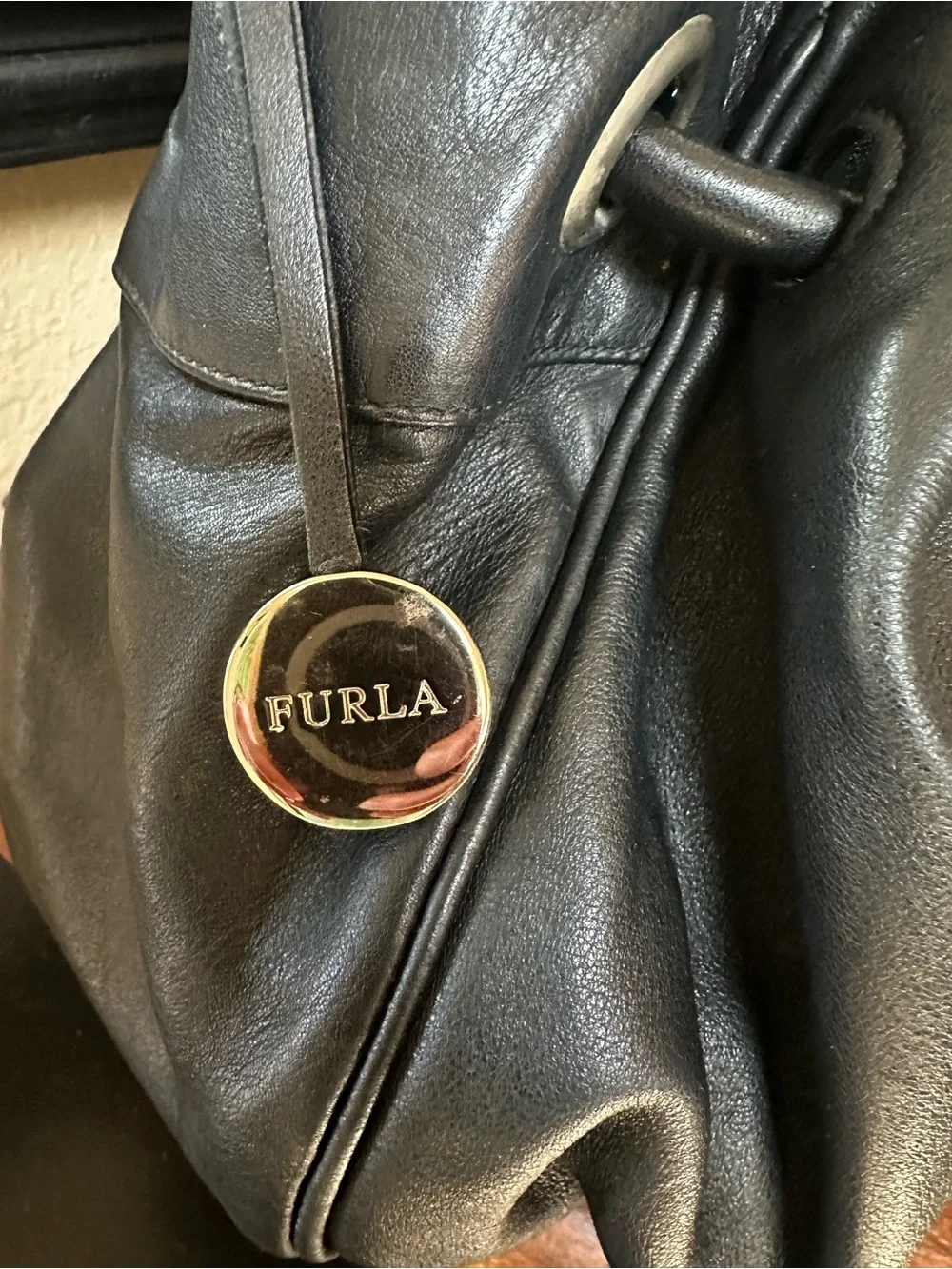 Furla Black Leather Gathered Hobo Bag